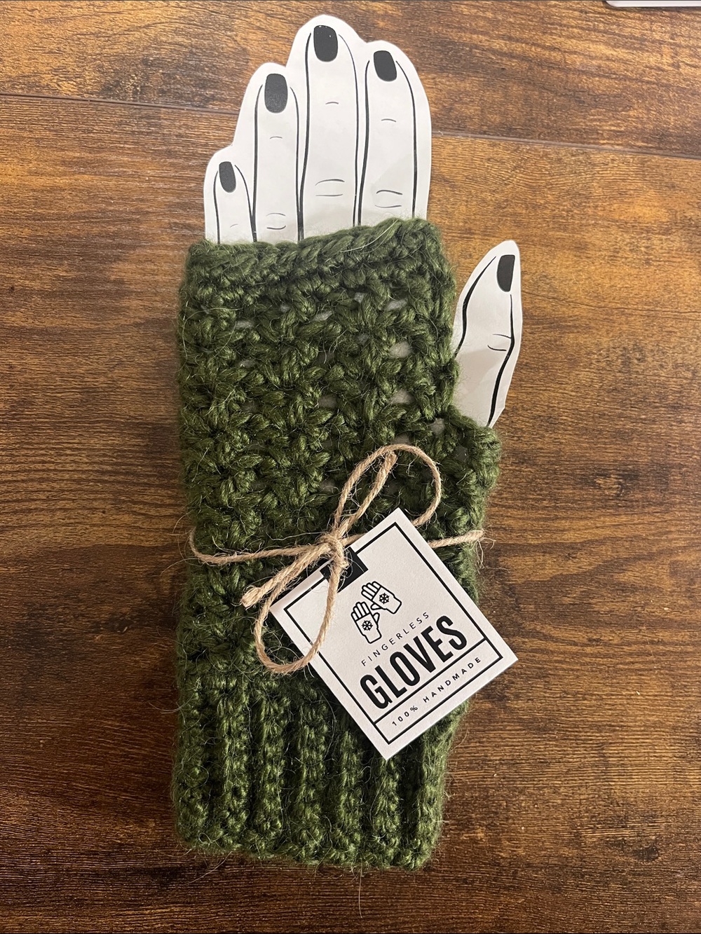 Handmade  Crochet Dark Olive Green Fingerless Gloves